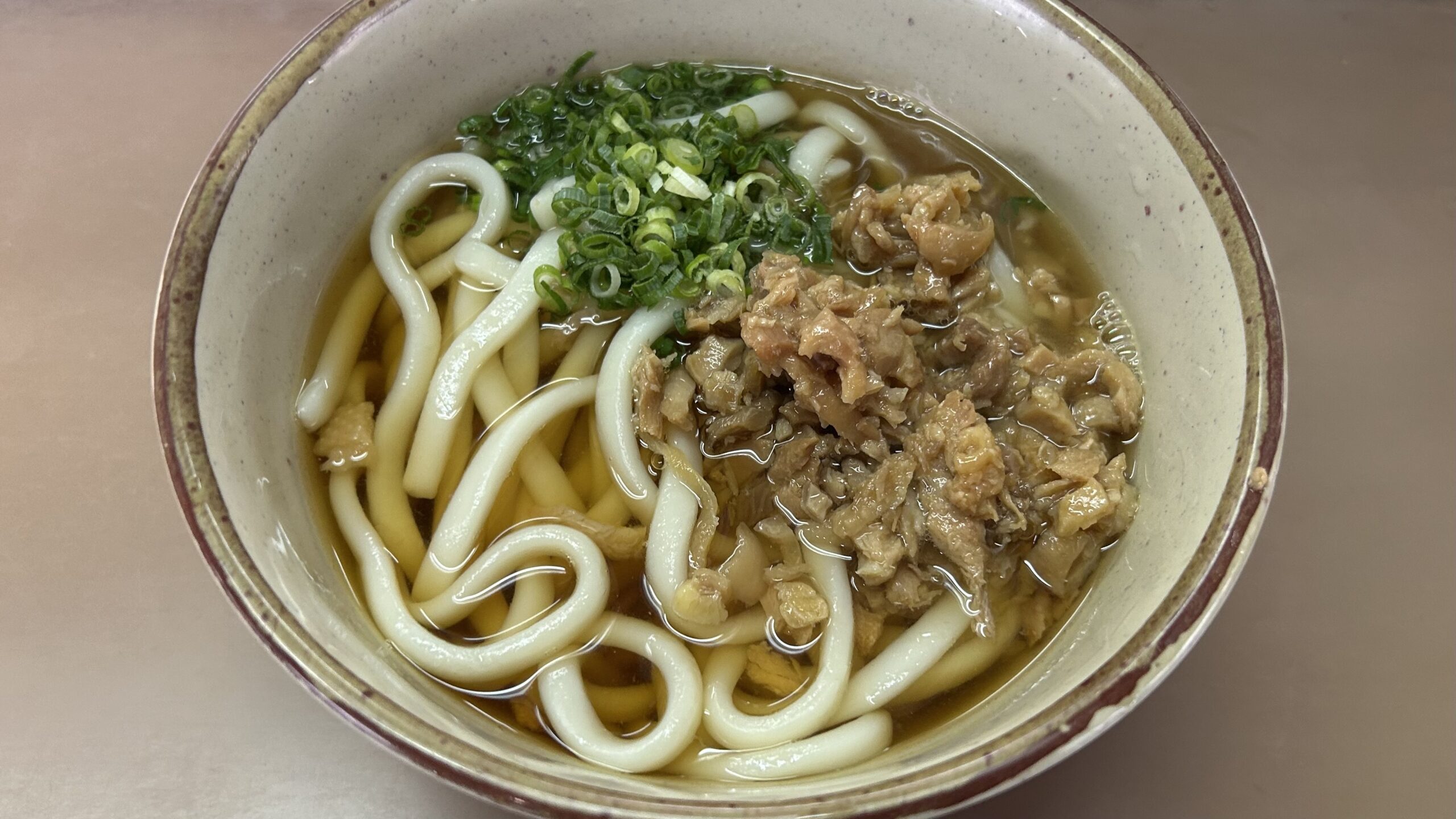 うどんと甘辛いかしわ肉が心にしみる