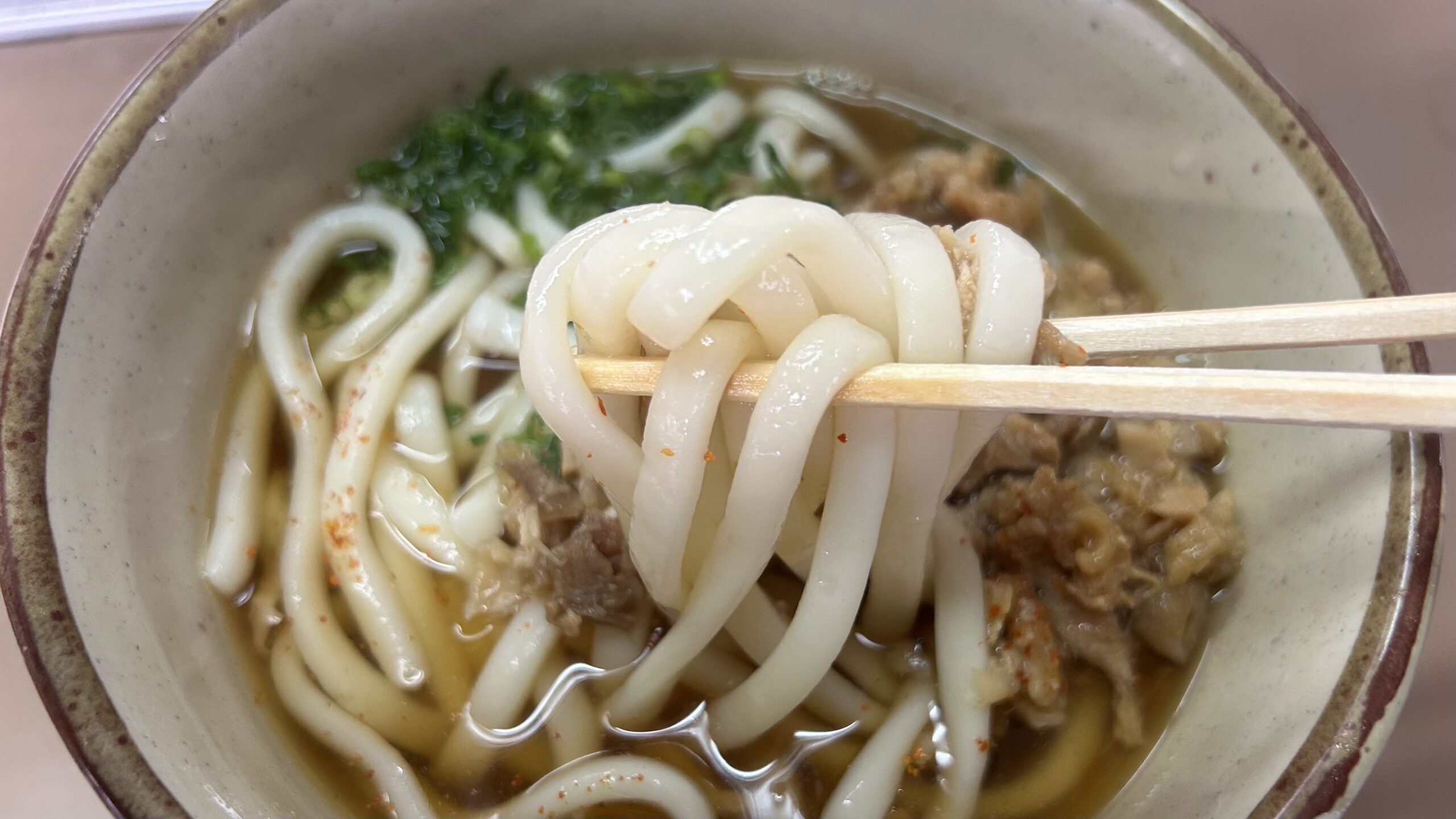 うどんと甘辛いかしわ肉が心にしみる